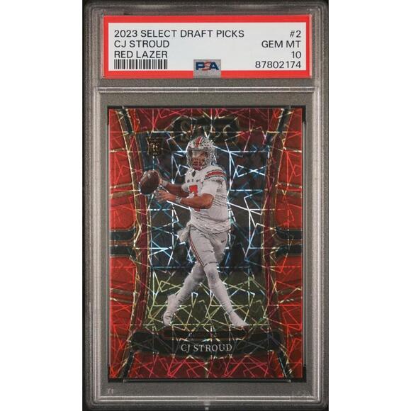 2023 Select DP # 2 C.J. Stroud Red Lazer Prizm Rookie RC Texans PSA 10 Gem-Mt